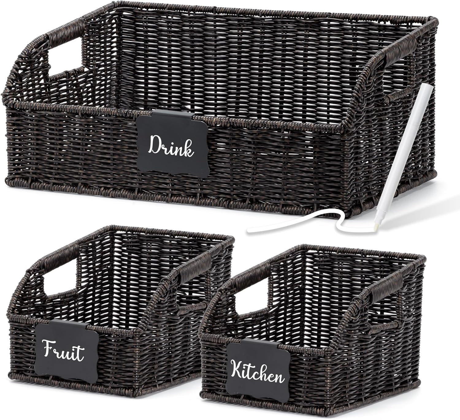 Handwoven Boho Beige Storage Bin — Black * Plastic