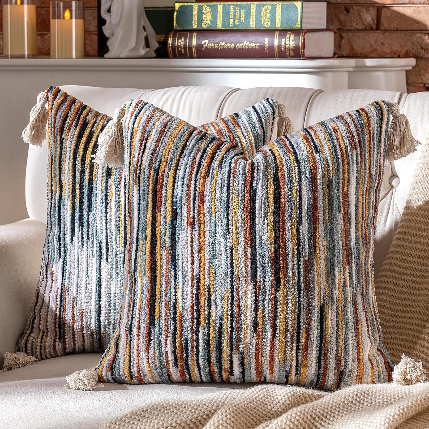Tufted Boho Black Throw Pillow Cover — 18" — 18" x 18" (Pack of 2)