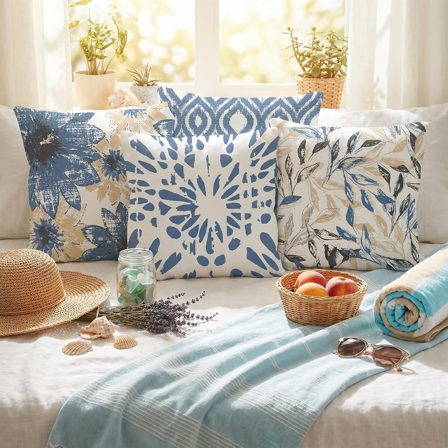 Boho Blue Throw Pillow Cover — 18" - View 6