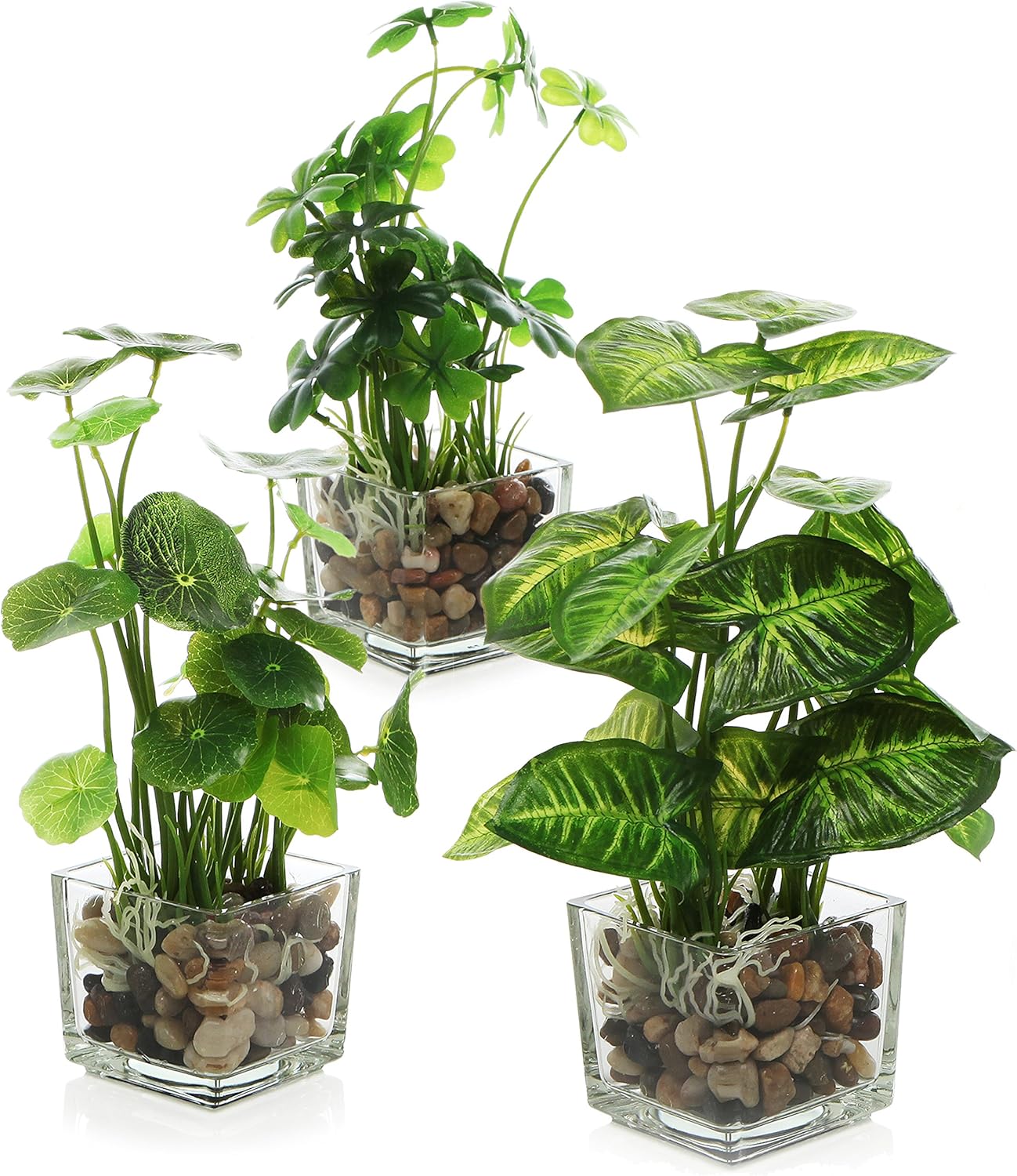 Black Faux Plant — 5" — Clear (Earth Tone Pebbles)