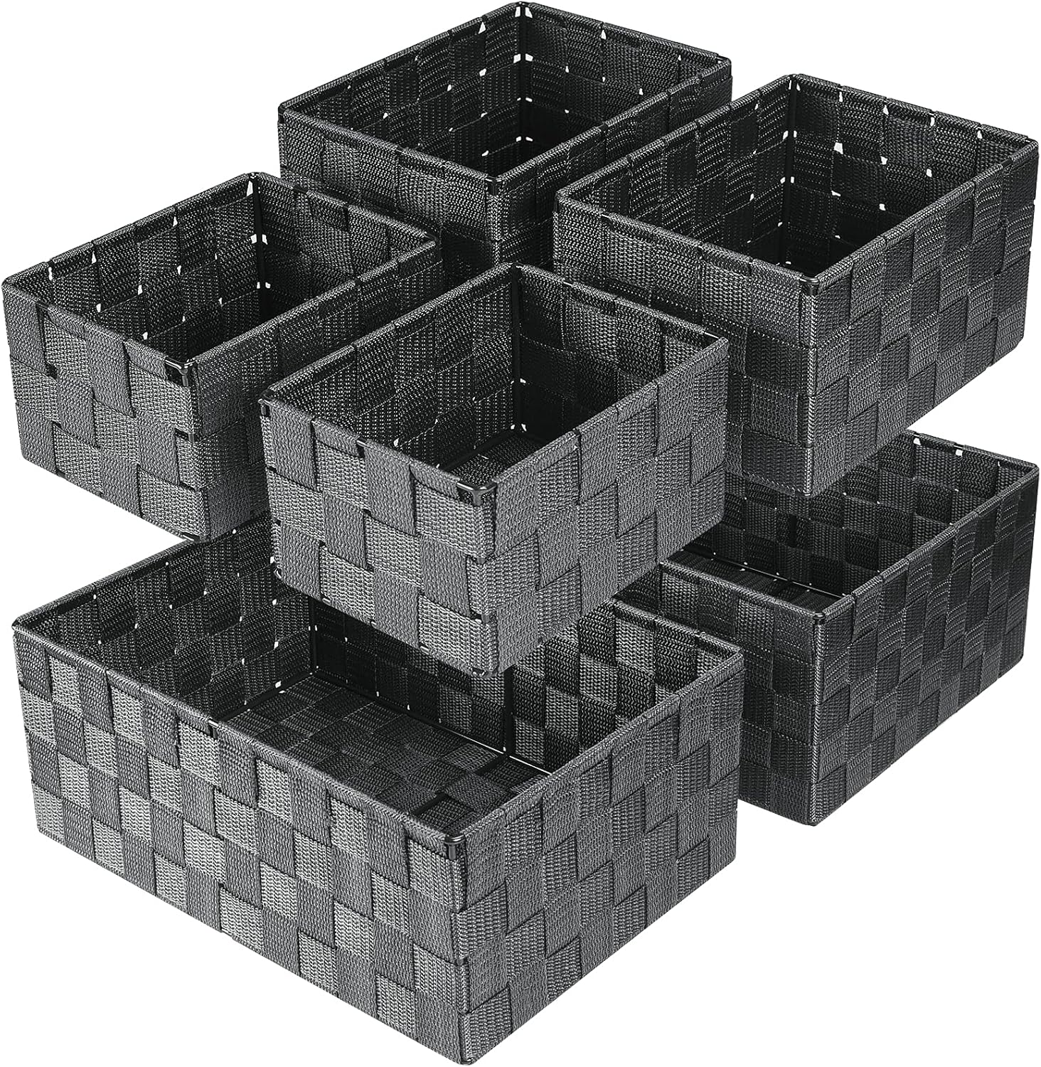 Boho Black Woven Basket — Grey