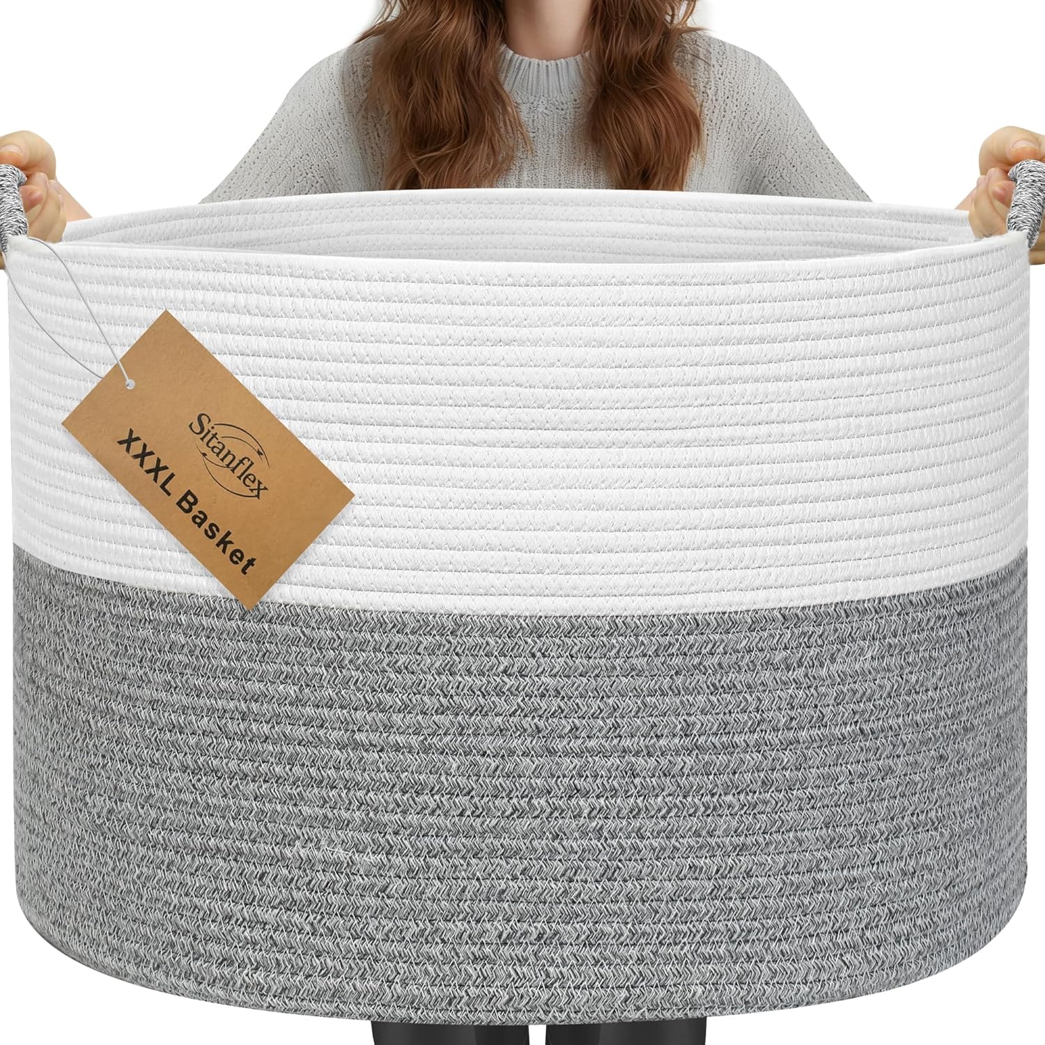 Round Boho Brown Throw Pillow — 21.7" — White & Light Grey