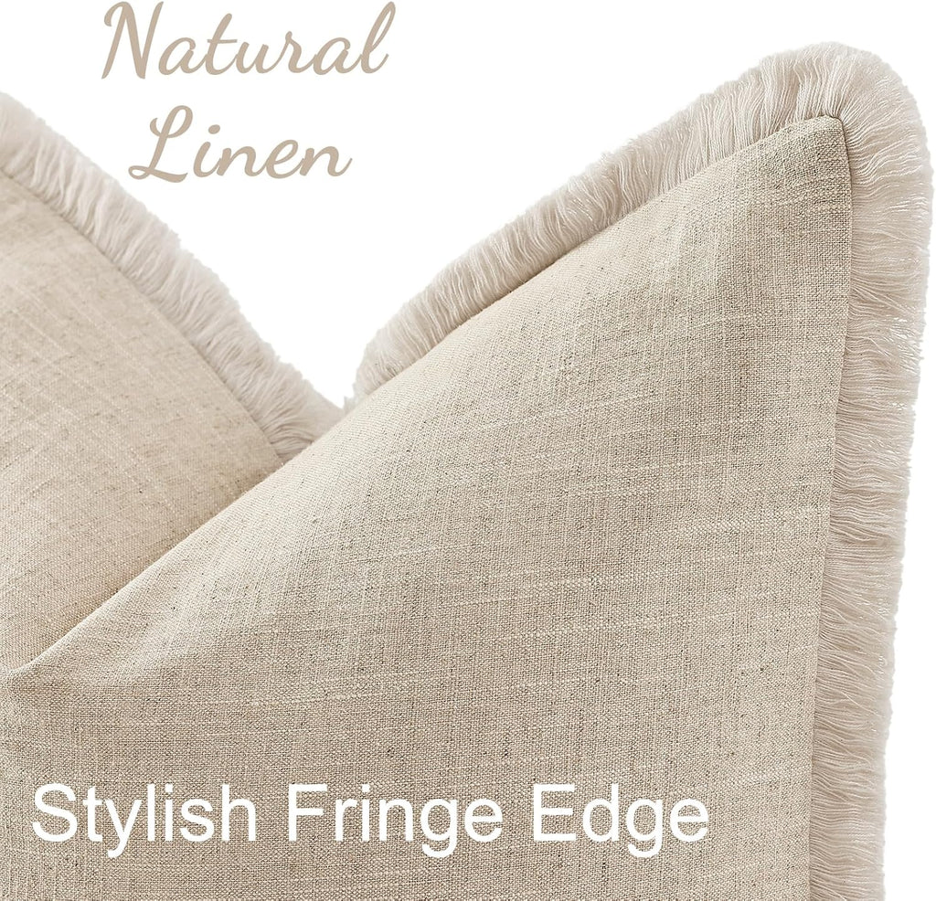 Linen Boho Beige Throw Pillow Cover — 18" - View 2