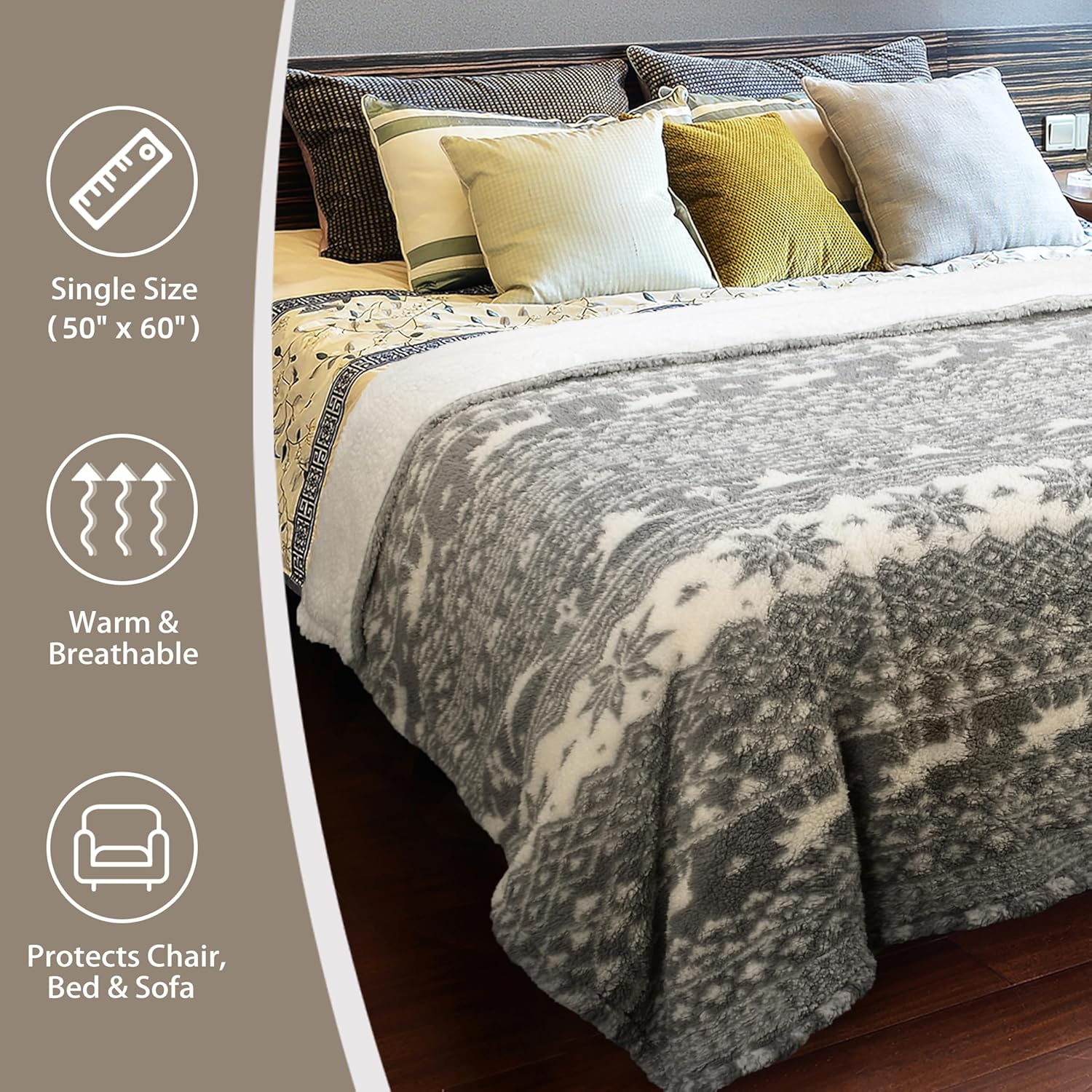 Grey Throw Pillow — 60" - View 3