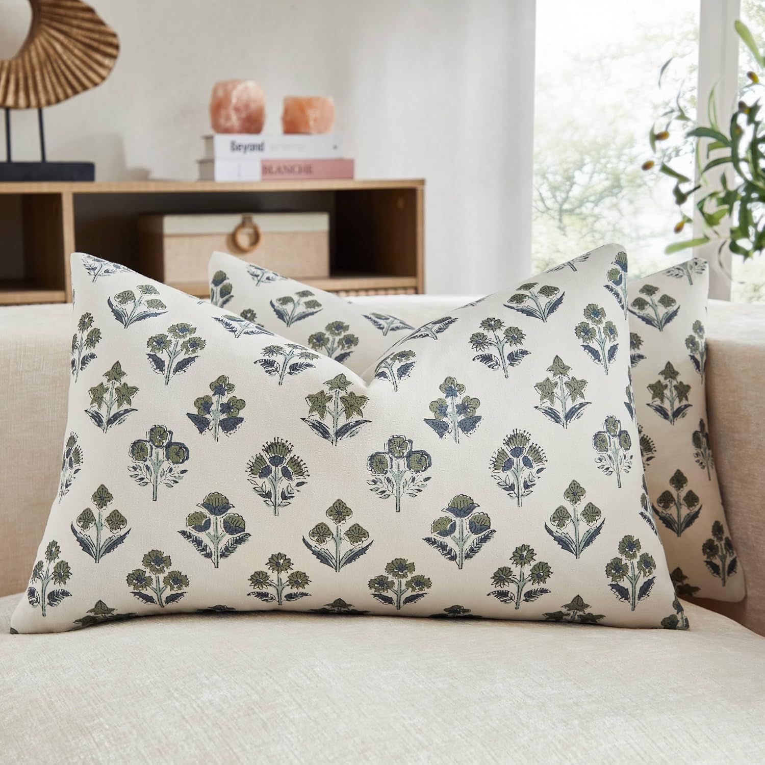 Boho Blue Pillow Cover — 18" — Olive