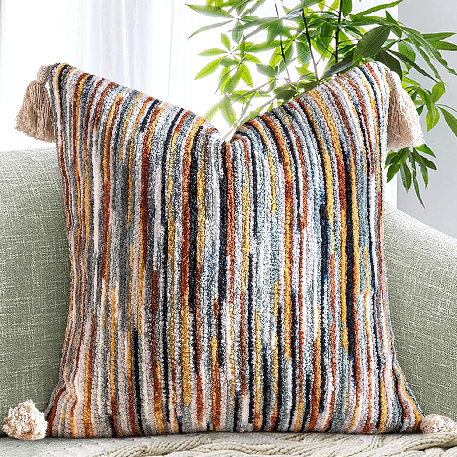 Tufted Boho Black Throw Pillow Cover — 18" — 18" x 18" (Pack of 1)