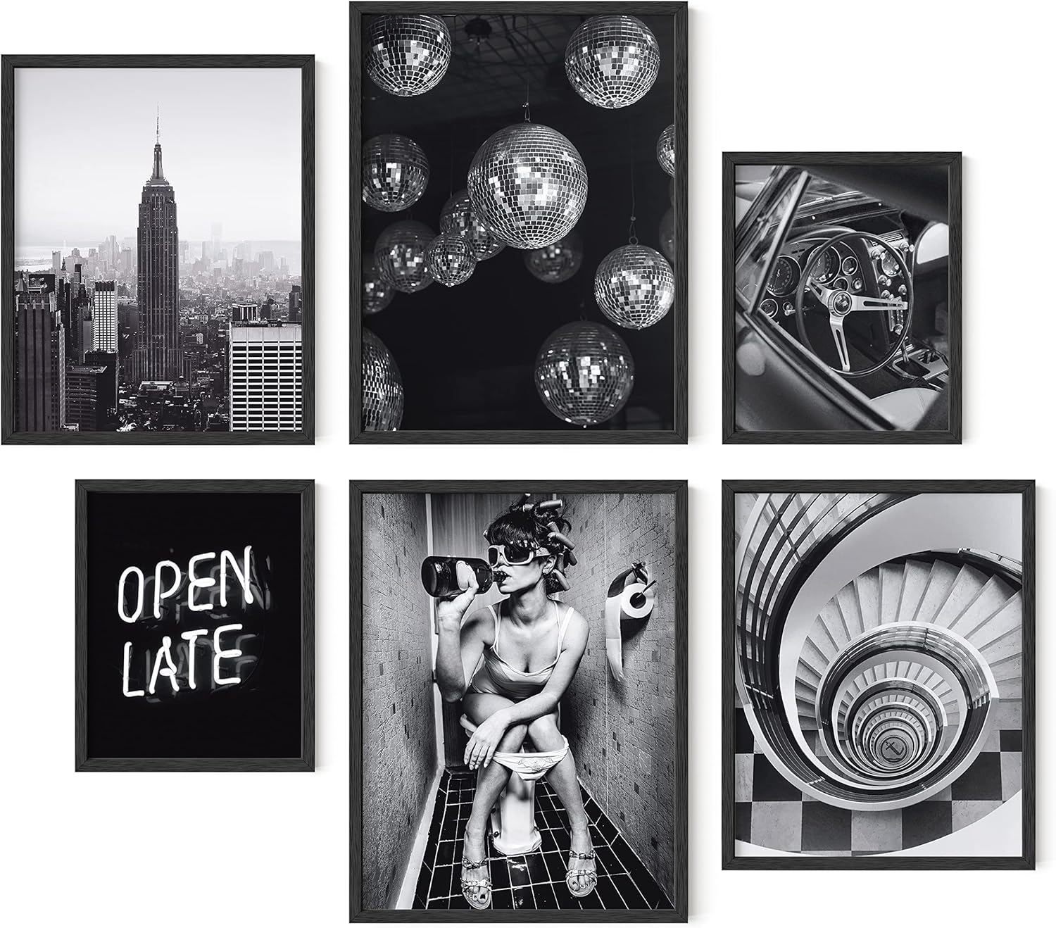 Framed Black Wall Decor — Set of 6 — Nightlife