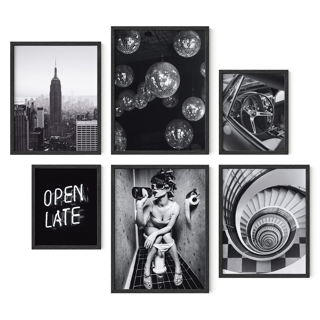 Framed Black Wall Decor — Set of 6