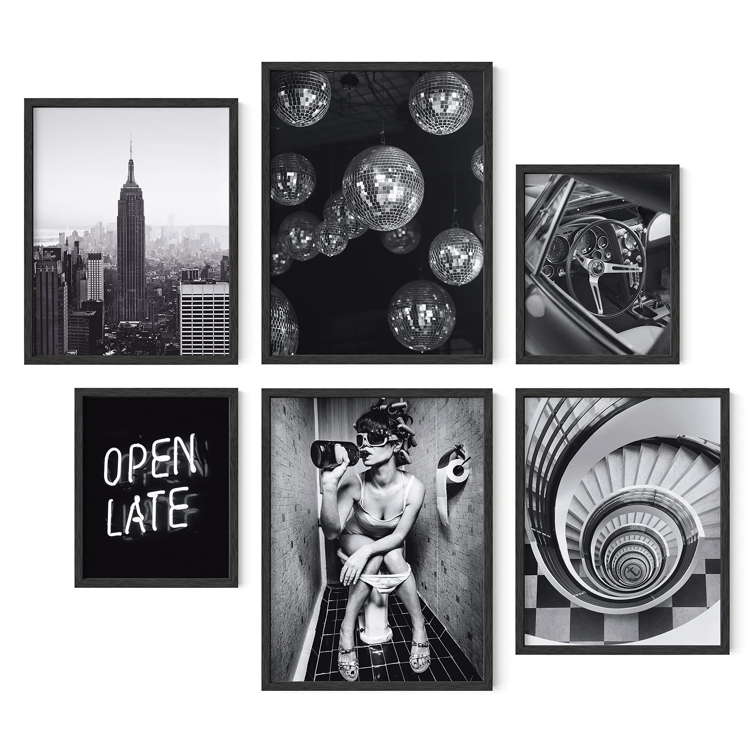 Framed Black Wall Decor — Set of 6