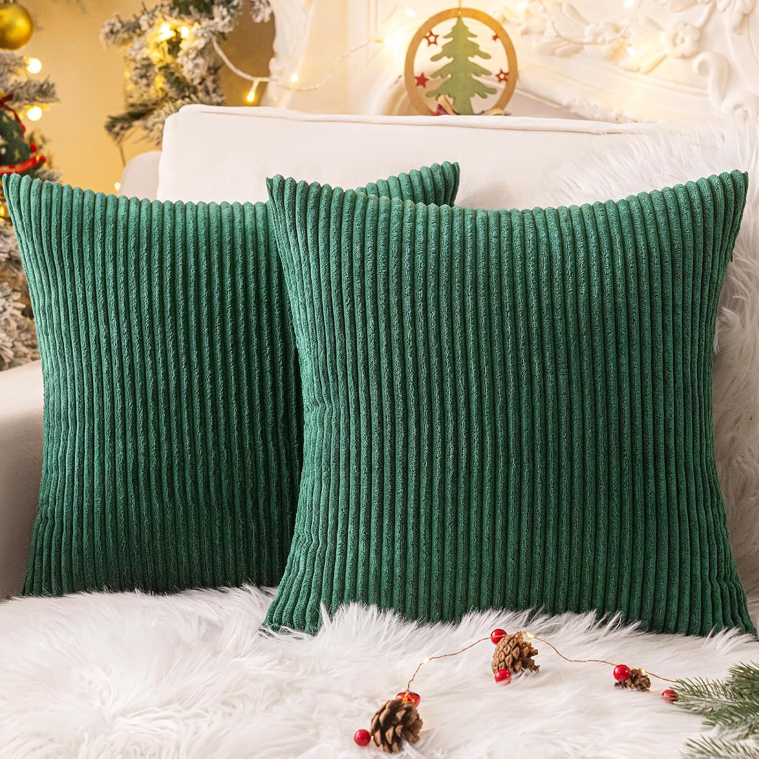 Boho Beige Throw Pillow Cover — 18" — Green