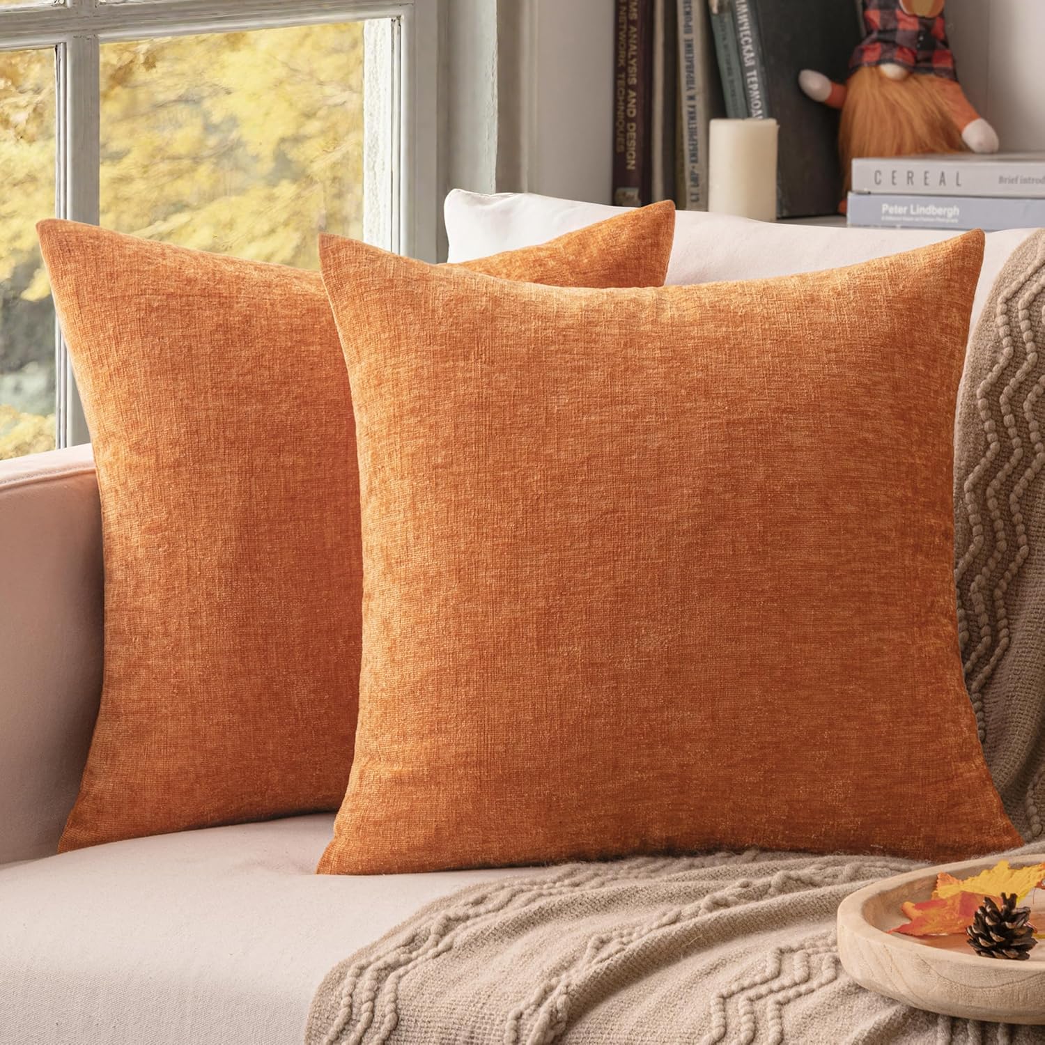 Chenille Boho Beige Throw Pillow Cover — 18" — Caramel