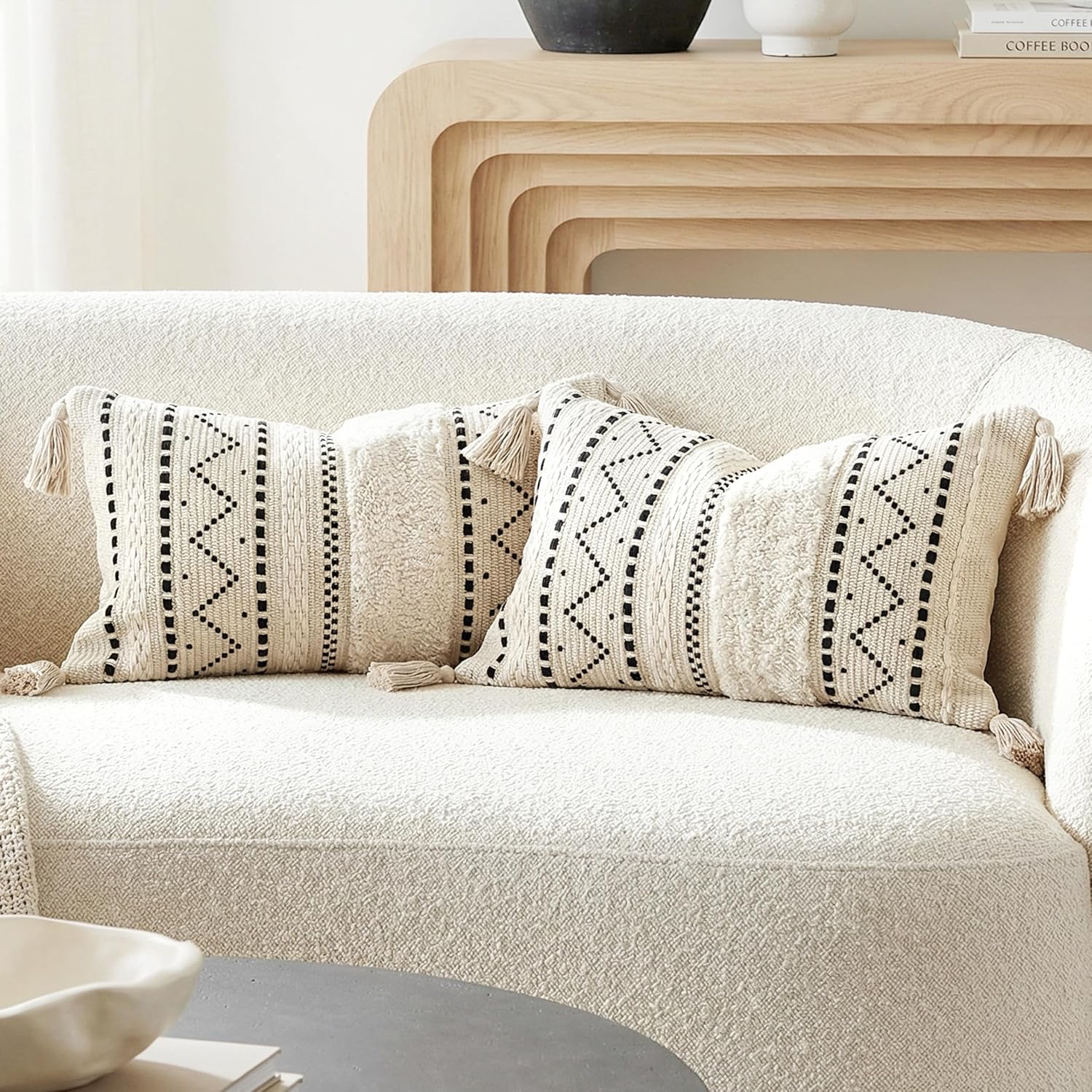 Tufted Boho Beige Pillow Cover — 36" — 20" x 12" (Pack of 2)