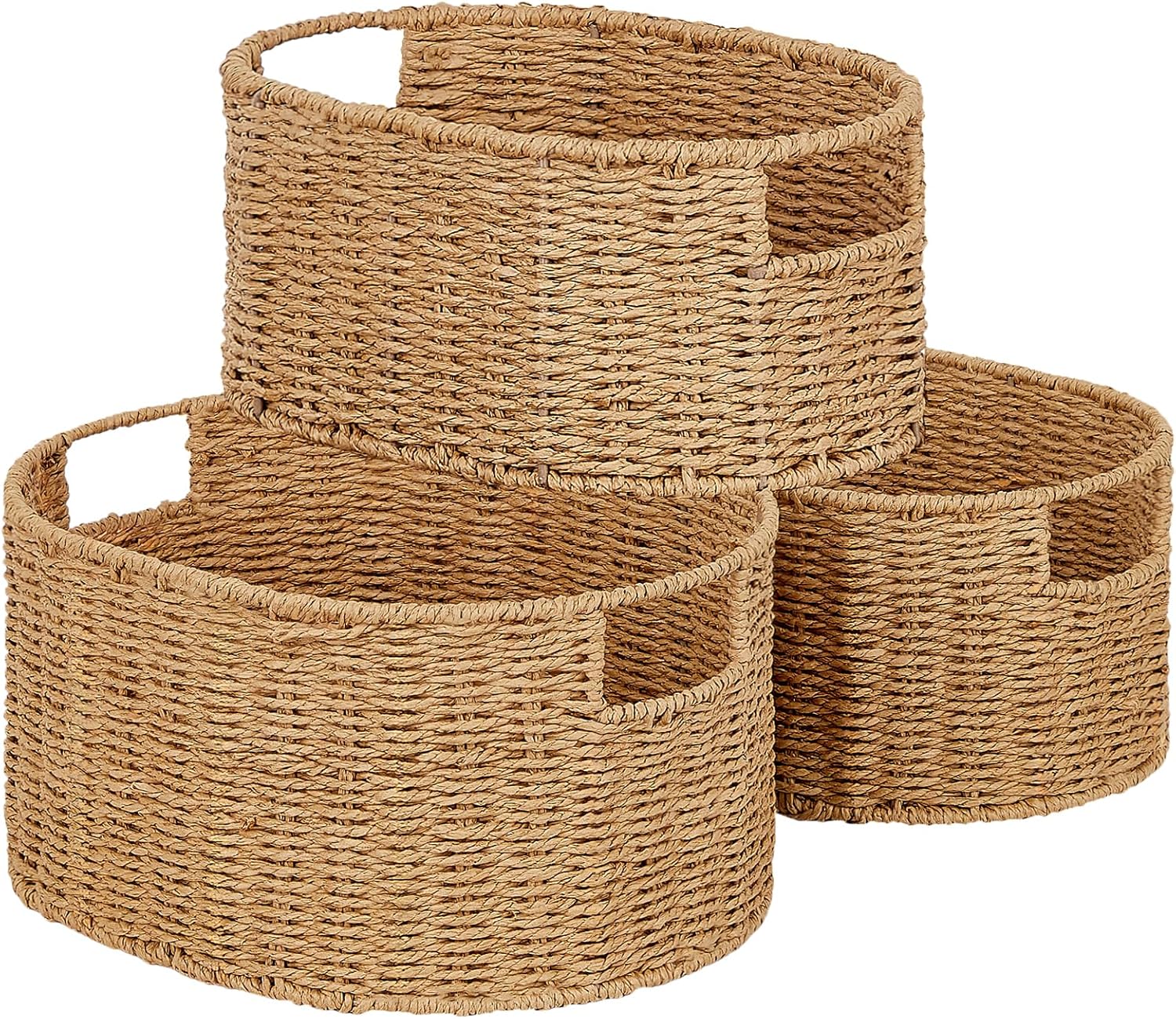 Hand-Woven Boho Beige Storage Basket — Set of 3 — Natural