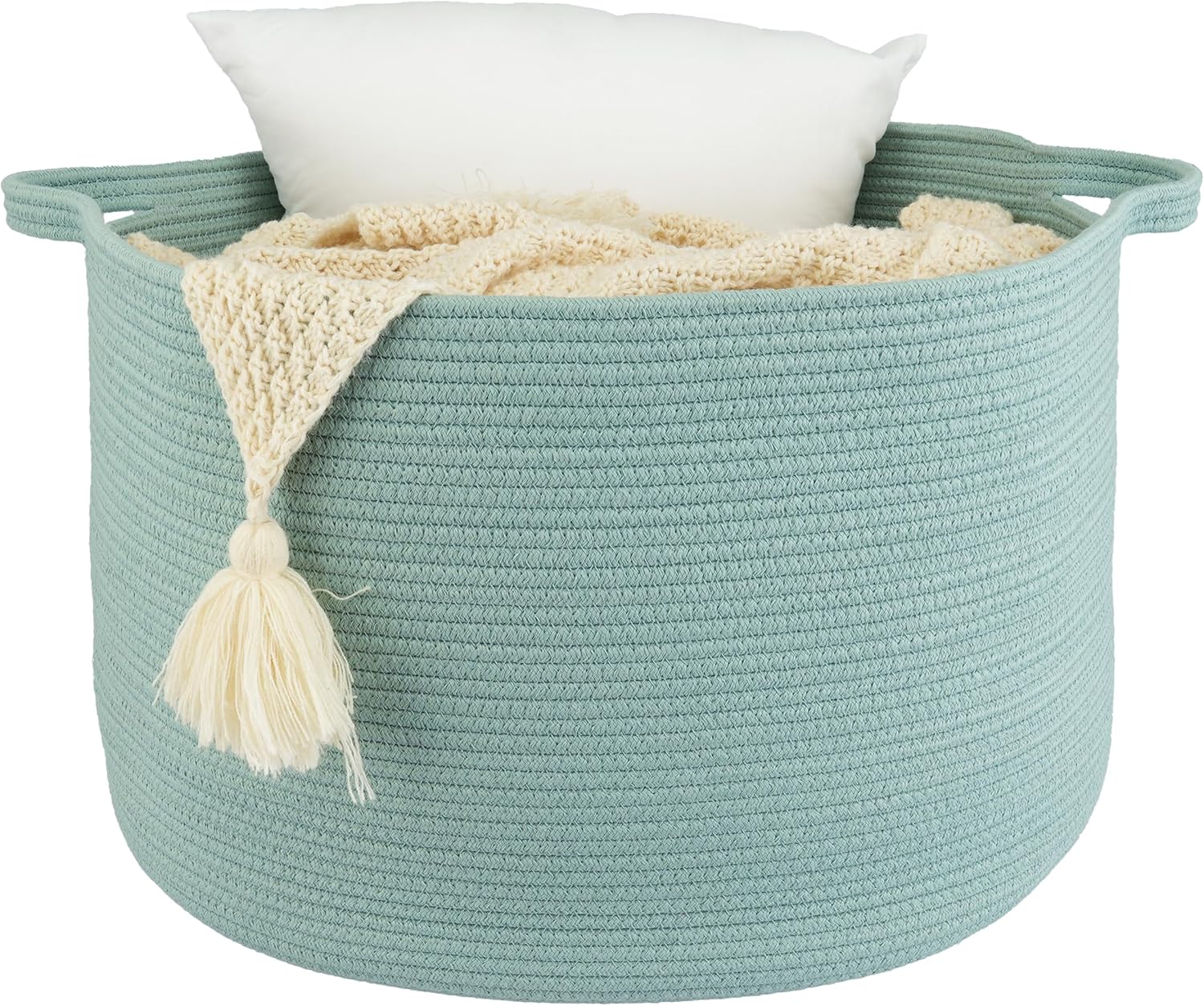 Round Boho Black Throw Pillow — 22" — light green