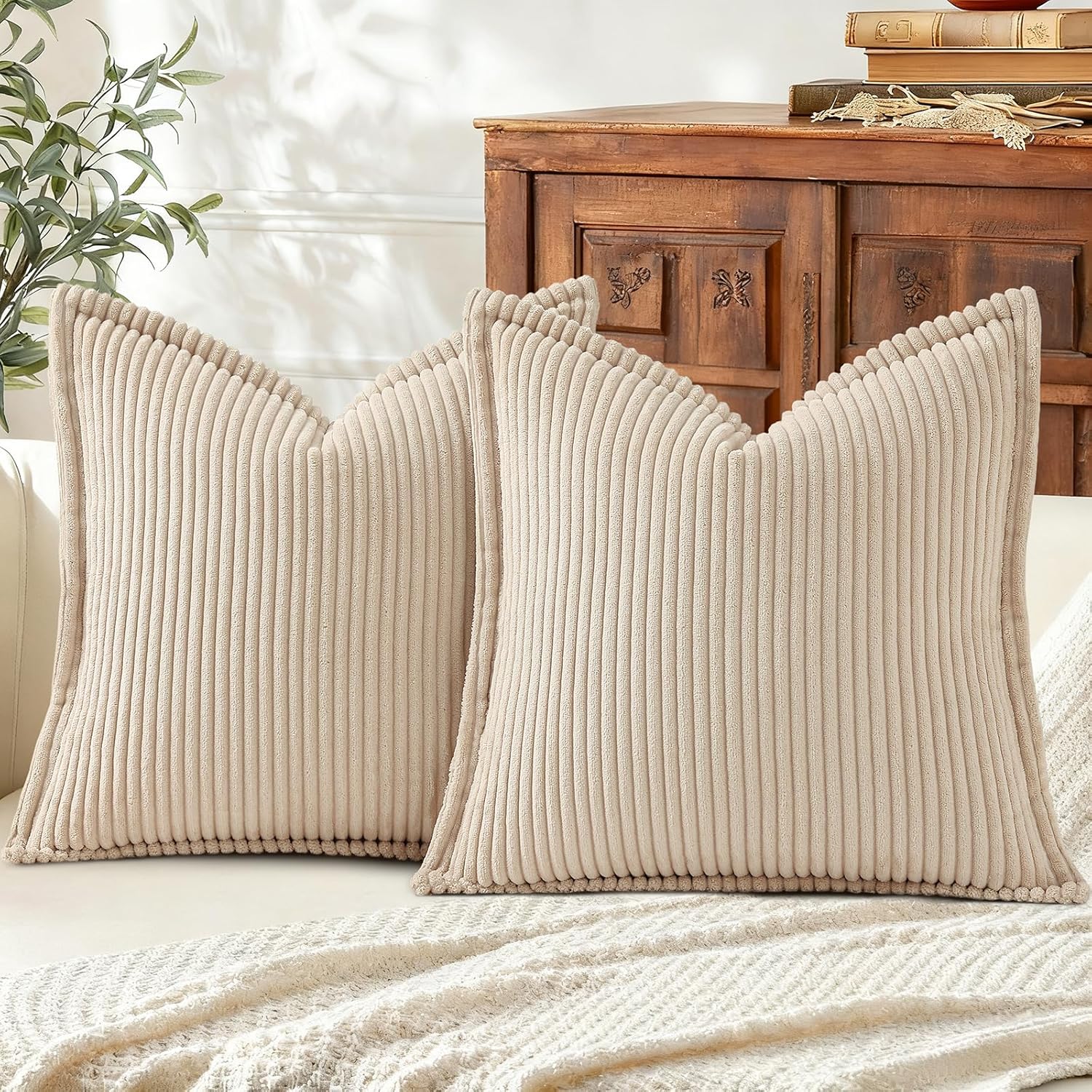 Boho Beige Throw Pillow Cover — 18" — Beige