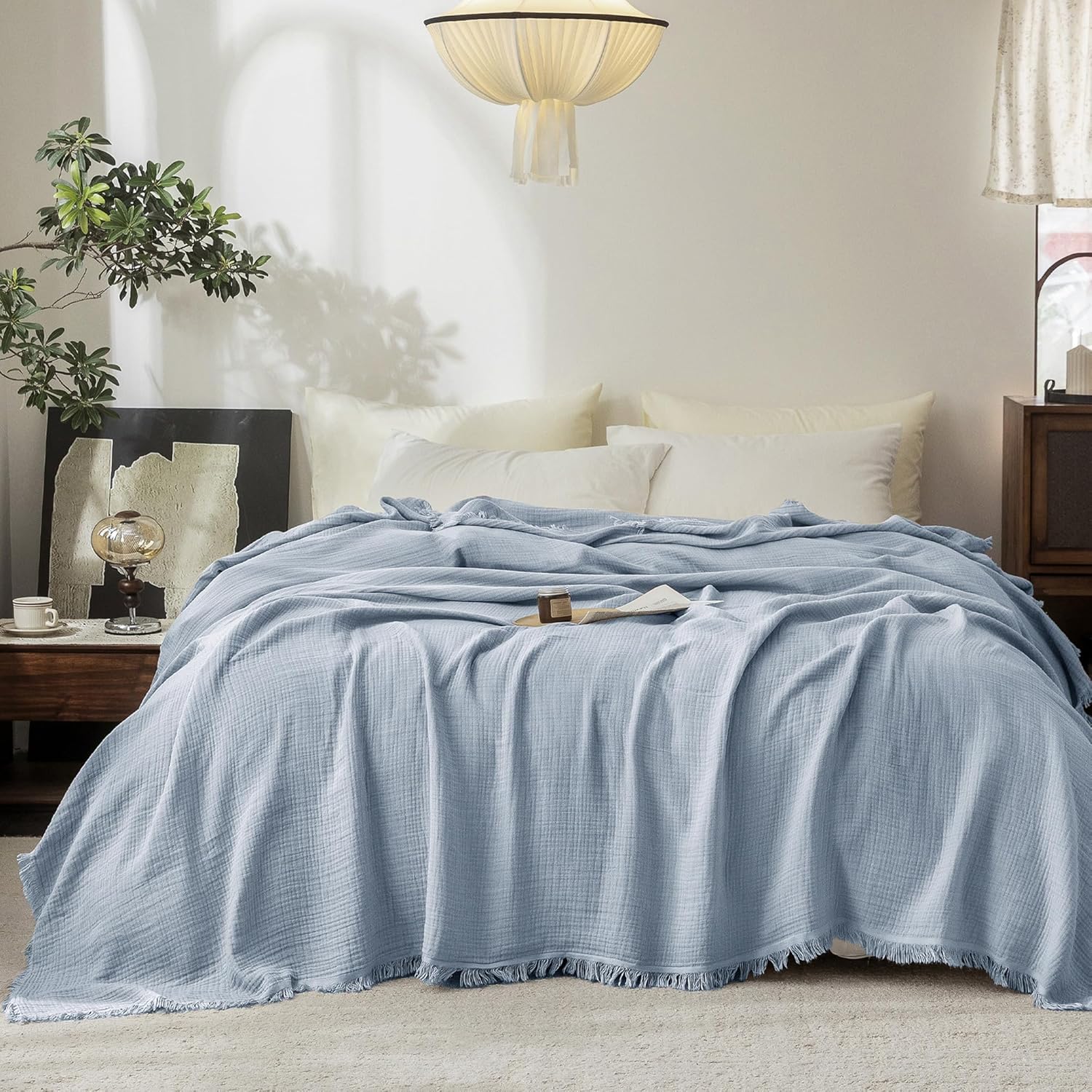 Beige Throw Pillow — 104" — Cornflower Blue