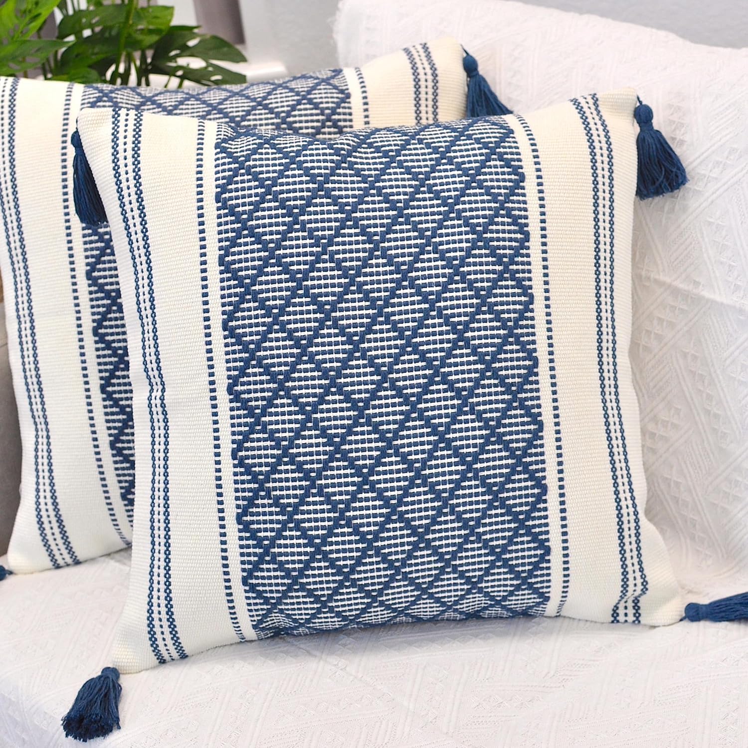 Boho Black Throw Pillow Cover — 20" — Navy Blue