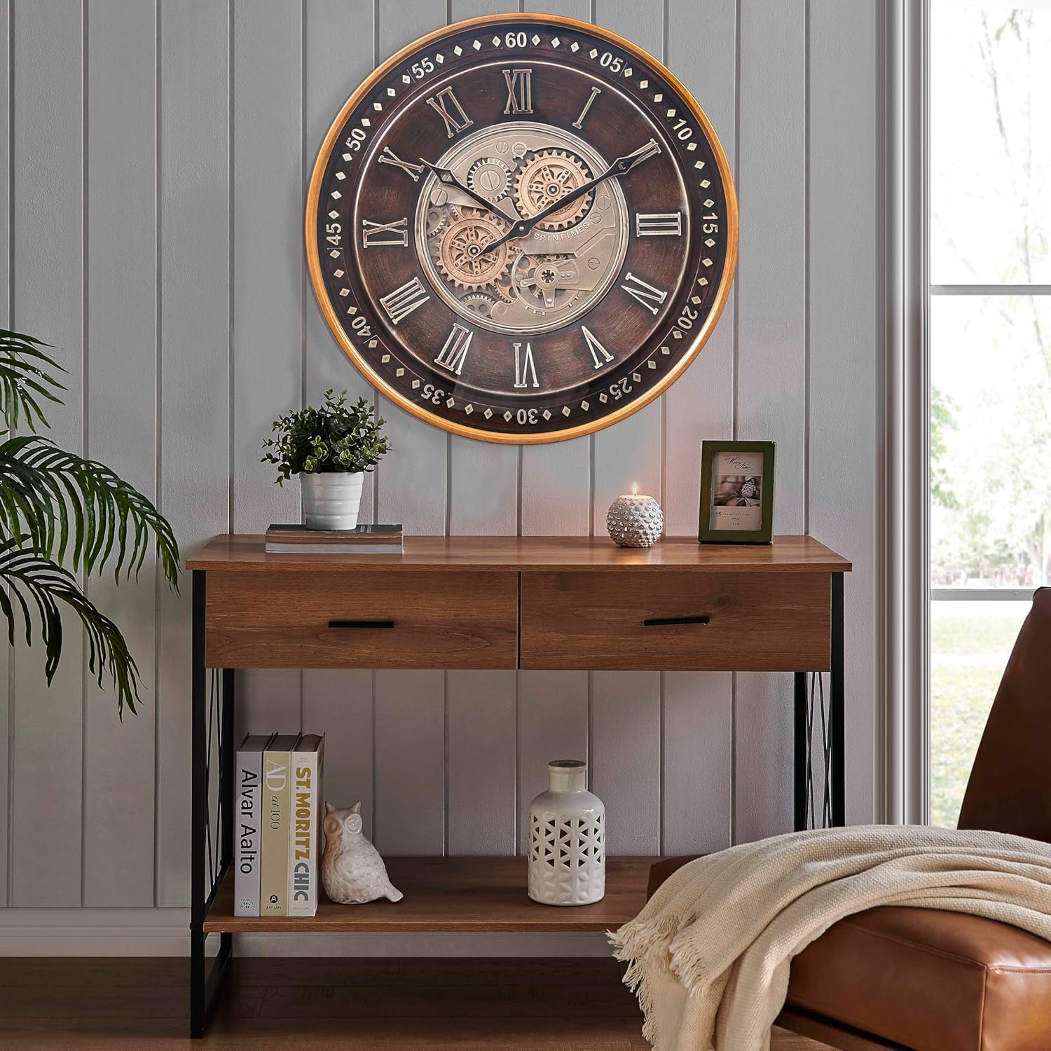 Oversized Farmhouse Beige Wall Clock — 24" - View 6