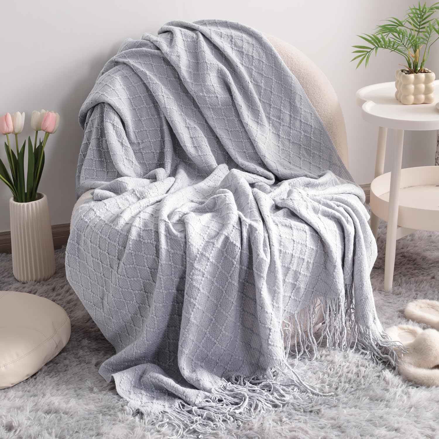 Boho Beige Throw Pillow — 51" — Light Gery