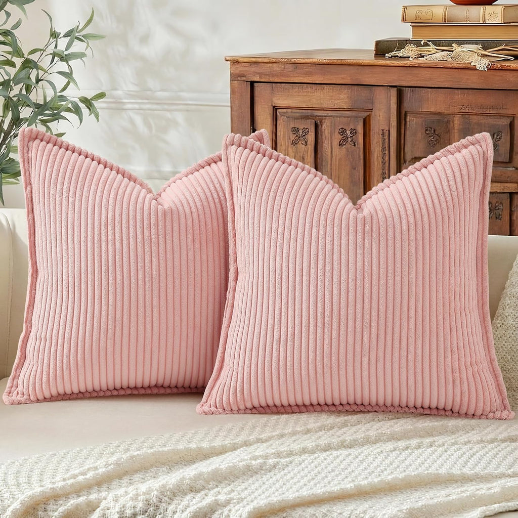 Boho Beige Throw Pillow Cover — 18" — Pink