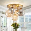 Modern Gold Chandelier — Grey and Champagne with Brass Canopy 5 Lights
