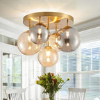 Luxe Gold Chandelier — 4-Light — Grey and Champagne with Brass Canopy 5 Lights