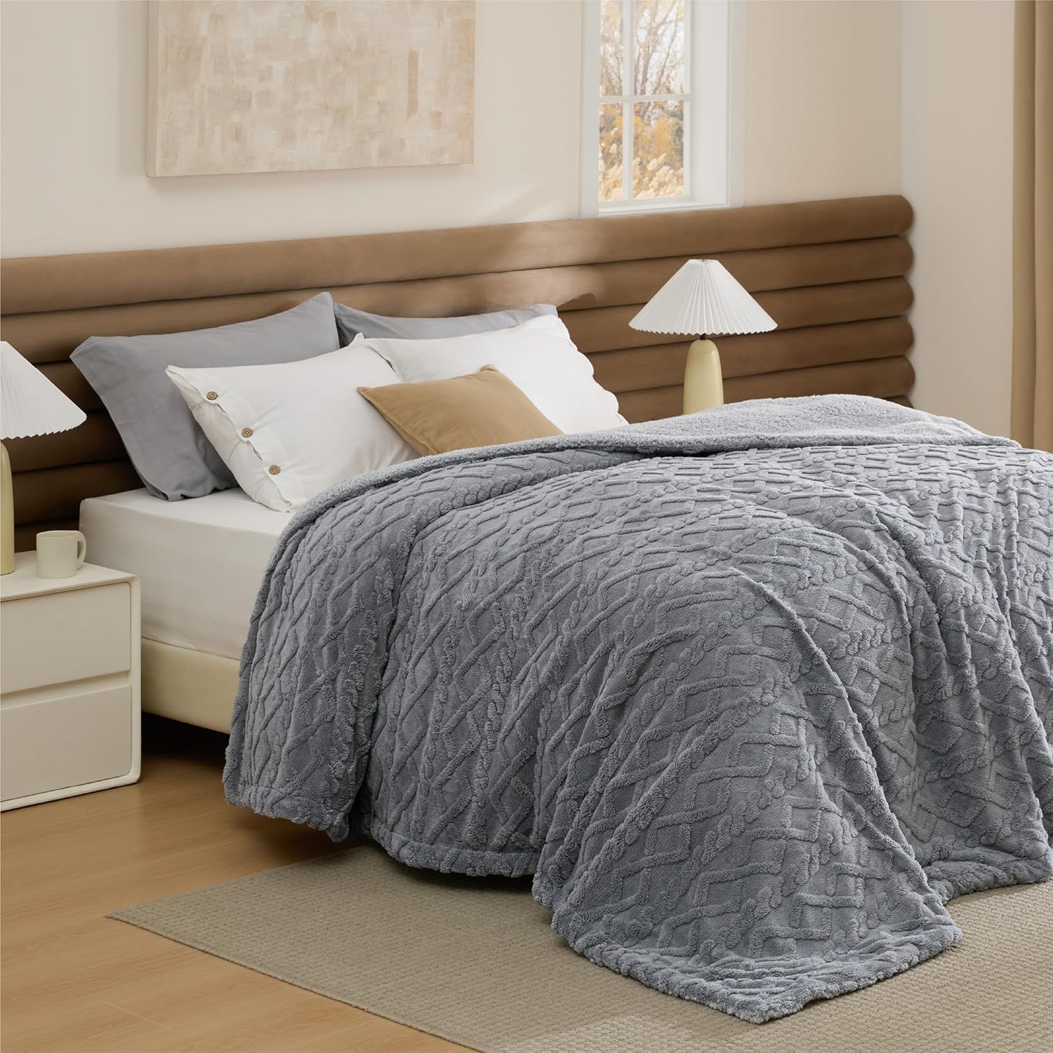 Tufted Beige Throw Pillow — 50" — 01 - Grey