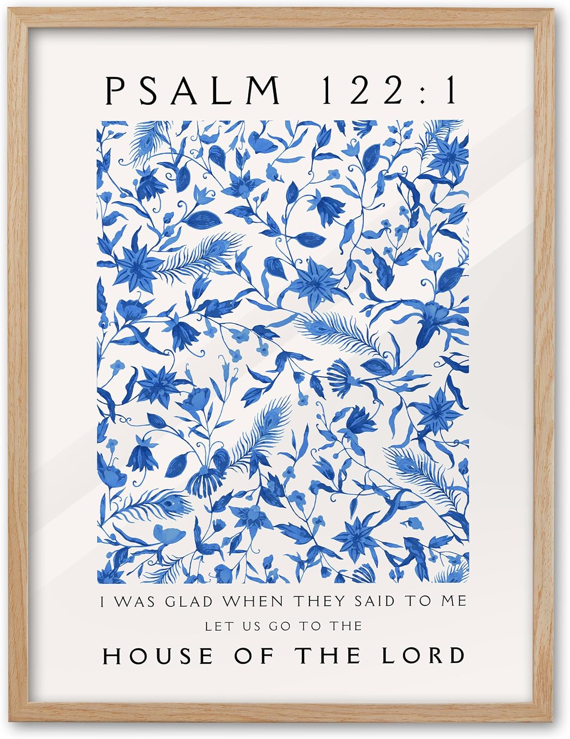 Framed Boho Blue Canvas Wall Art — 16" — Framed Blue