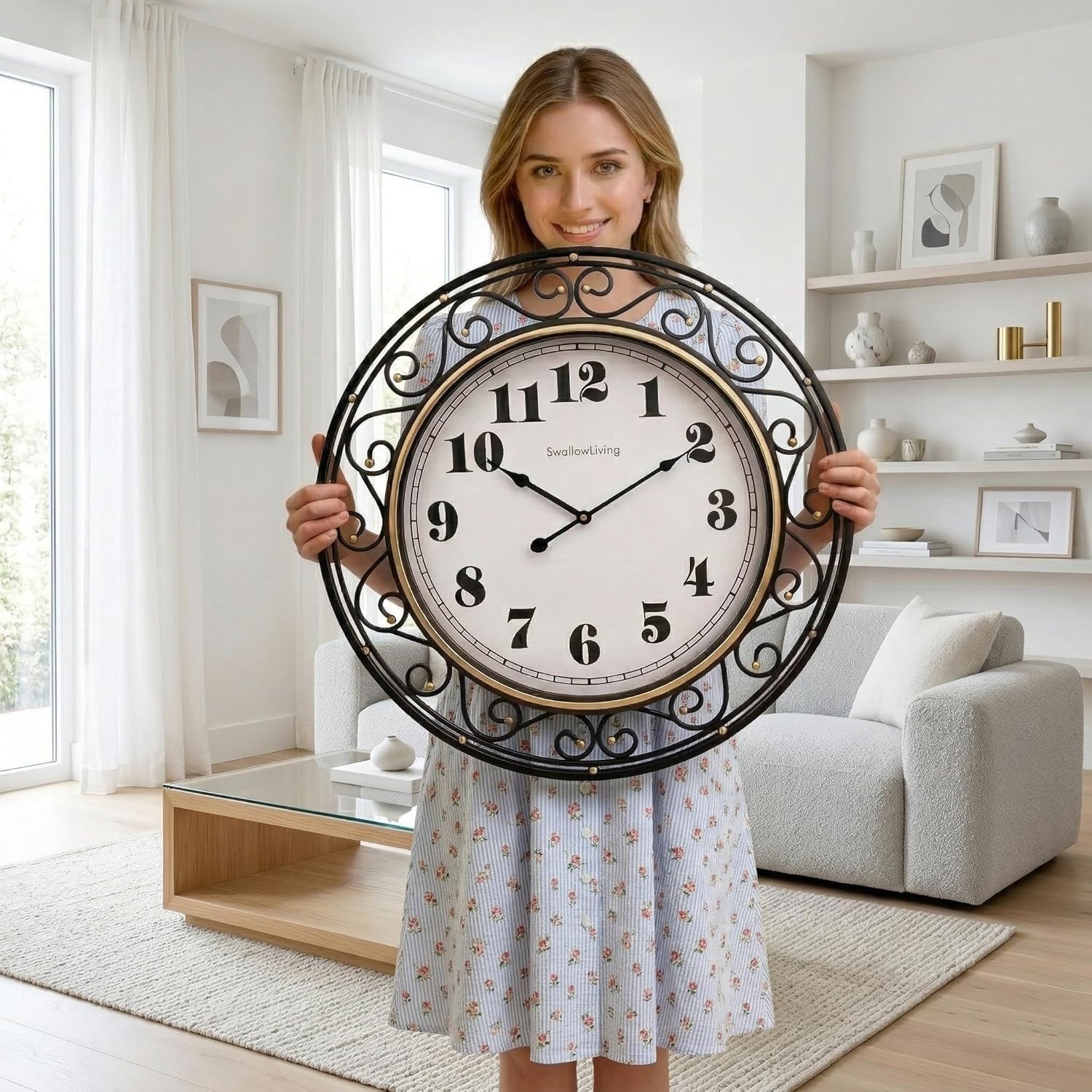 Battery Operated Mid-Century Black Wall Clock — 24" - View 2