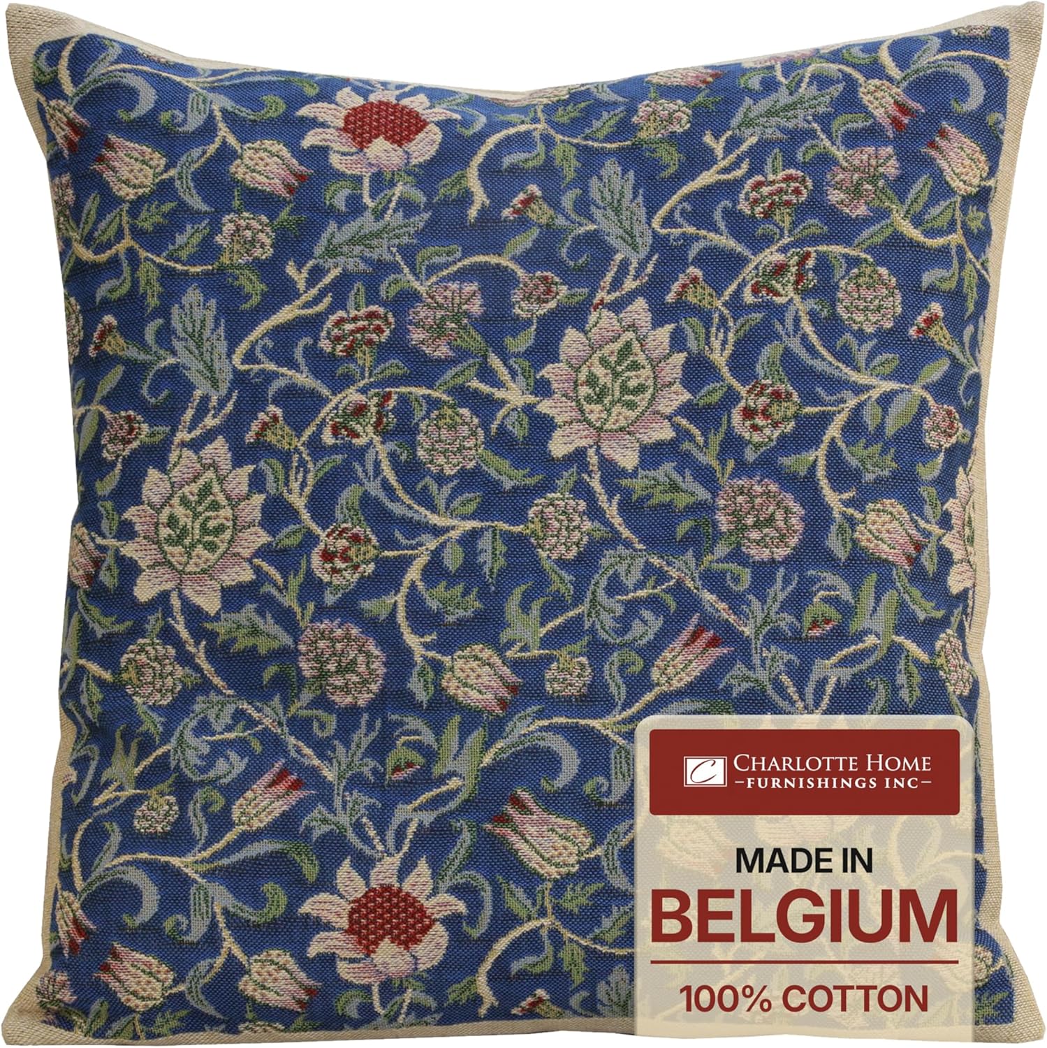 Boho Beige Throw Pillow Cover — 16x16 — Fleur De Morris Royal Blue