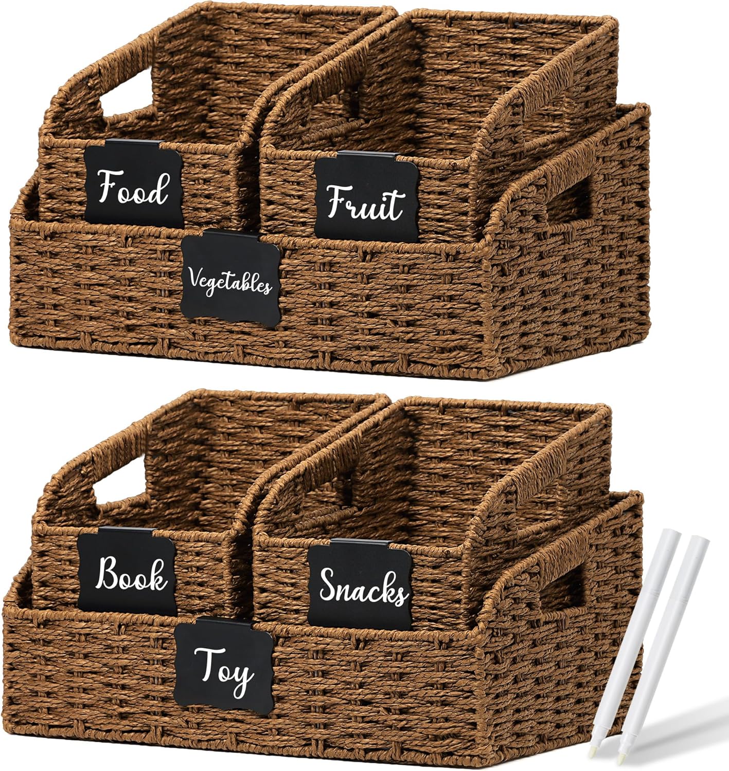 Handwoven Boho Beige Storage Bin — Brown * 2 SET
