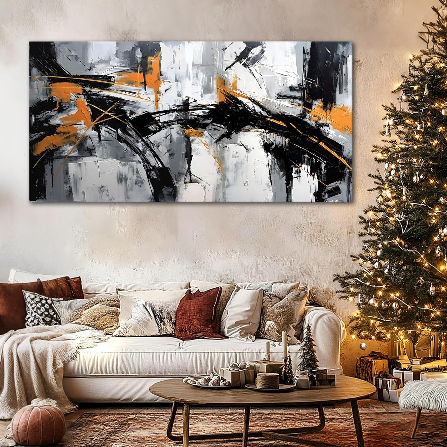 Framed Modern Black Wall Art — 40" — Colorful Abstract Canvas Art