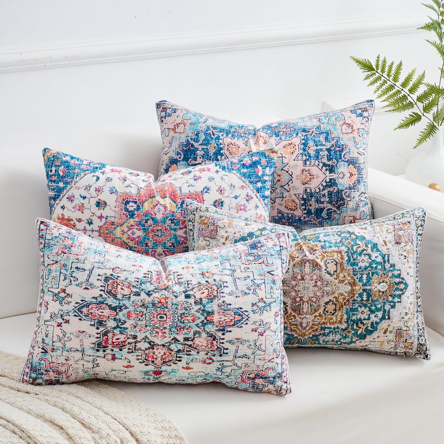 Velvet Boho Blue Throw Pillow Cover — 18" — 20" x 12" (Pack of 4)