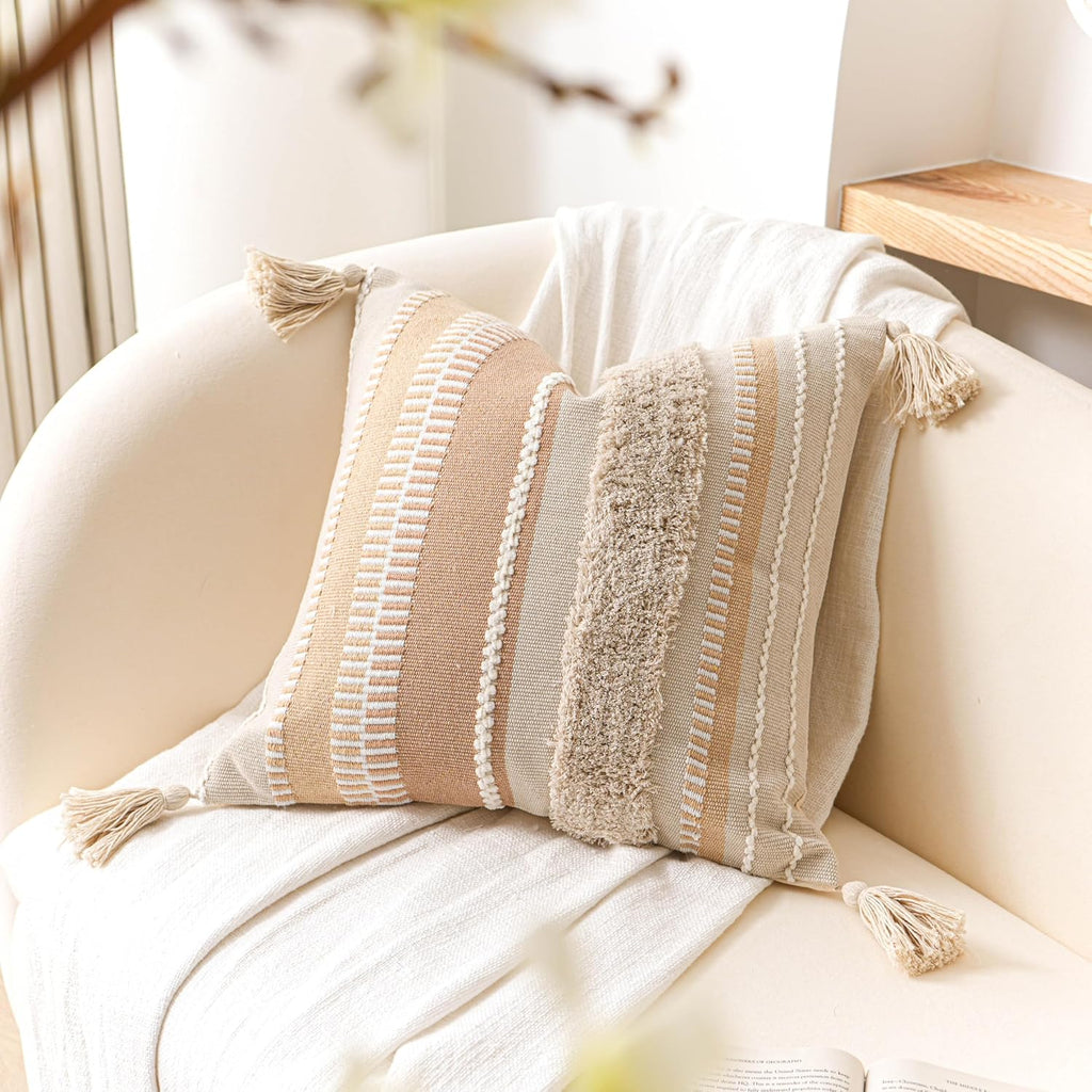 Tufted Boho Beige Throw Pillow Cover — 20" - View 7