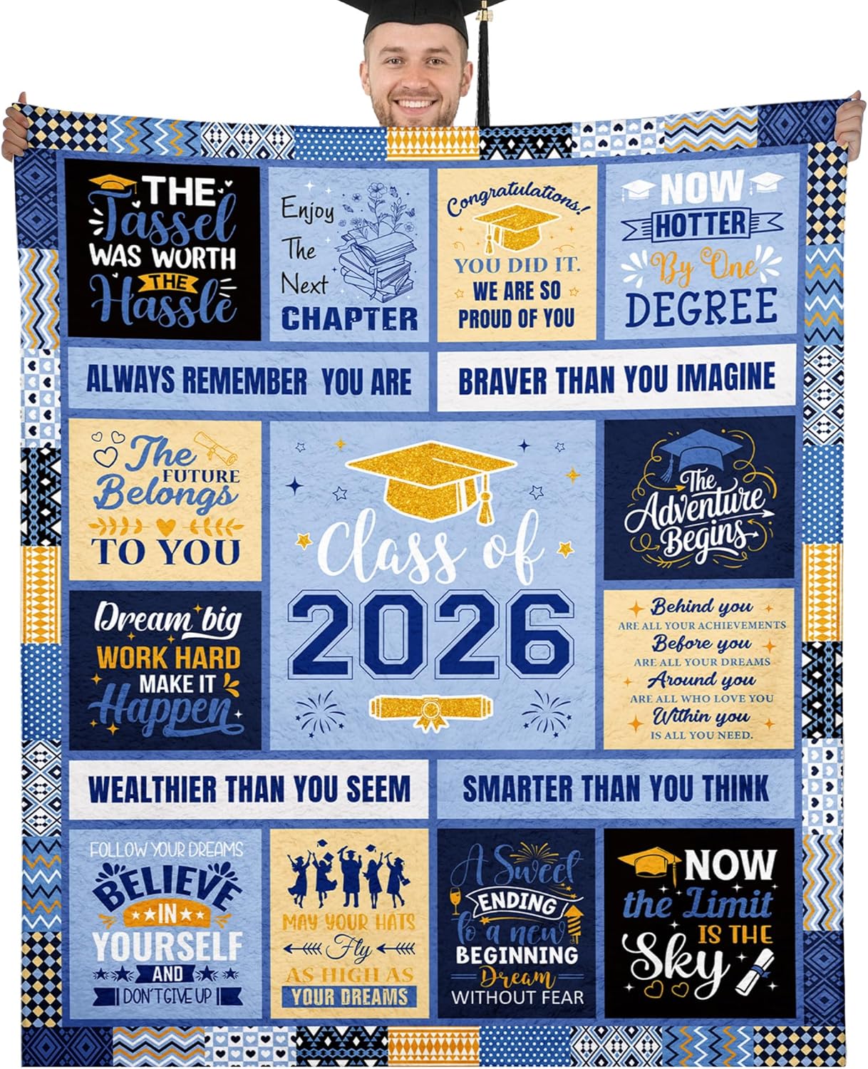 Blue Throw Pillow — 50x60 — Graduation Blue