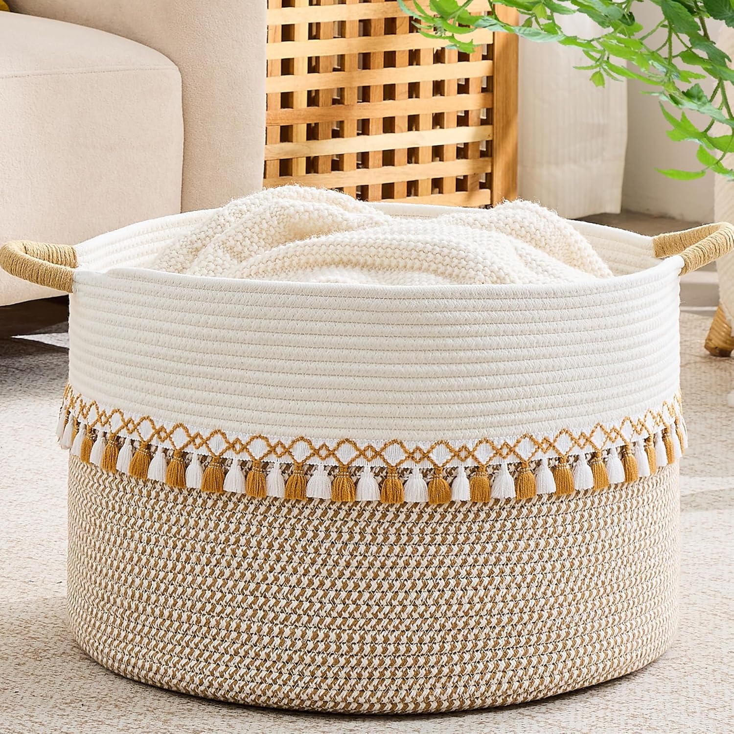 Boho Beige Throw Pillow — 20" — Brown and Taupe