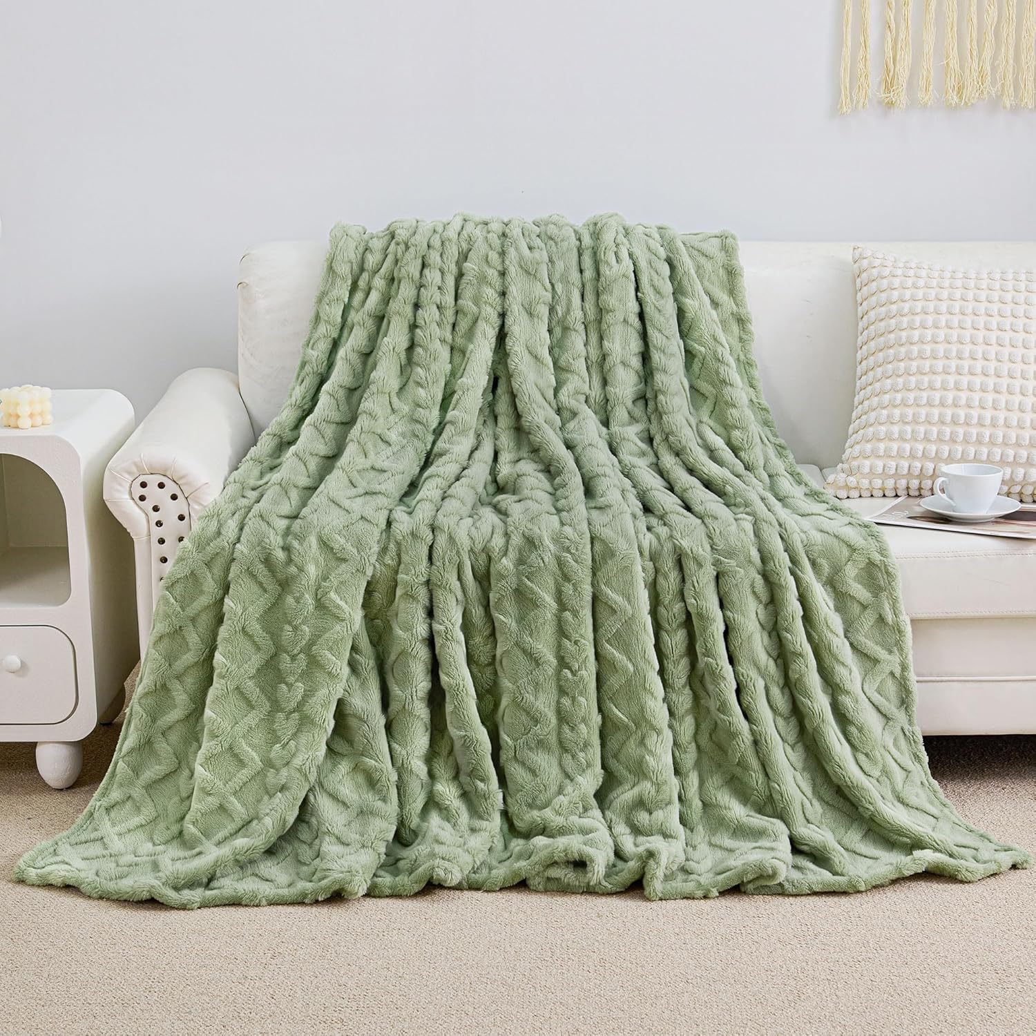 Beige Throw Pillow — 50" — Sage Green