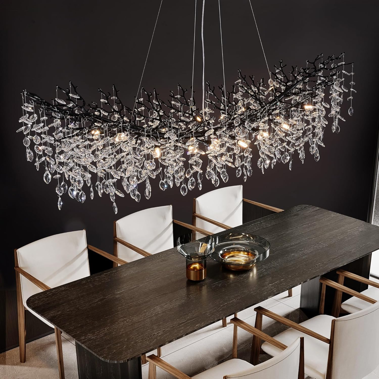Round Luxe Black Chandelier — 6-Light — 63" Rectangular