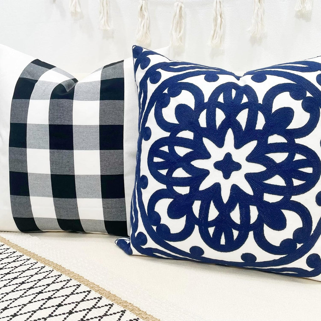 Embroidered Boho Beige Throw Pillow Cover — 18" - View 6