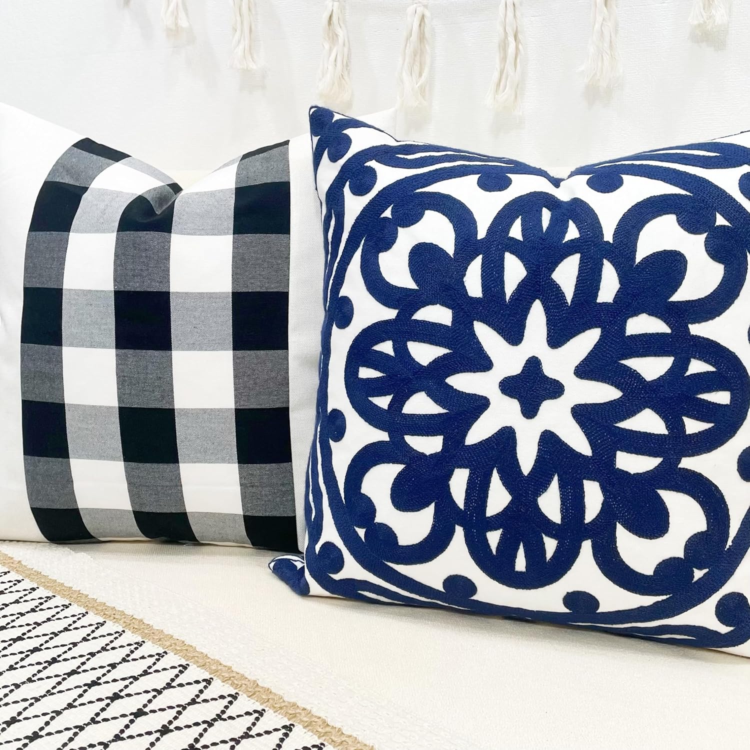 Embroidered Boho Beige Throw Pillow Cover — 18" - View 6