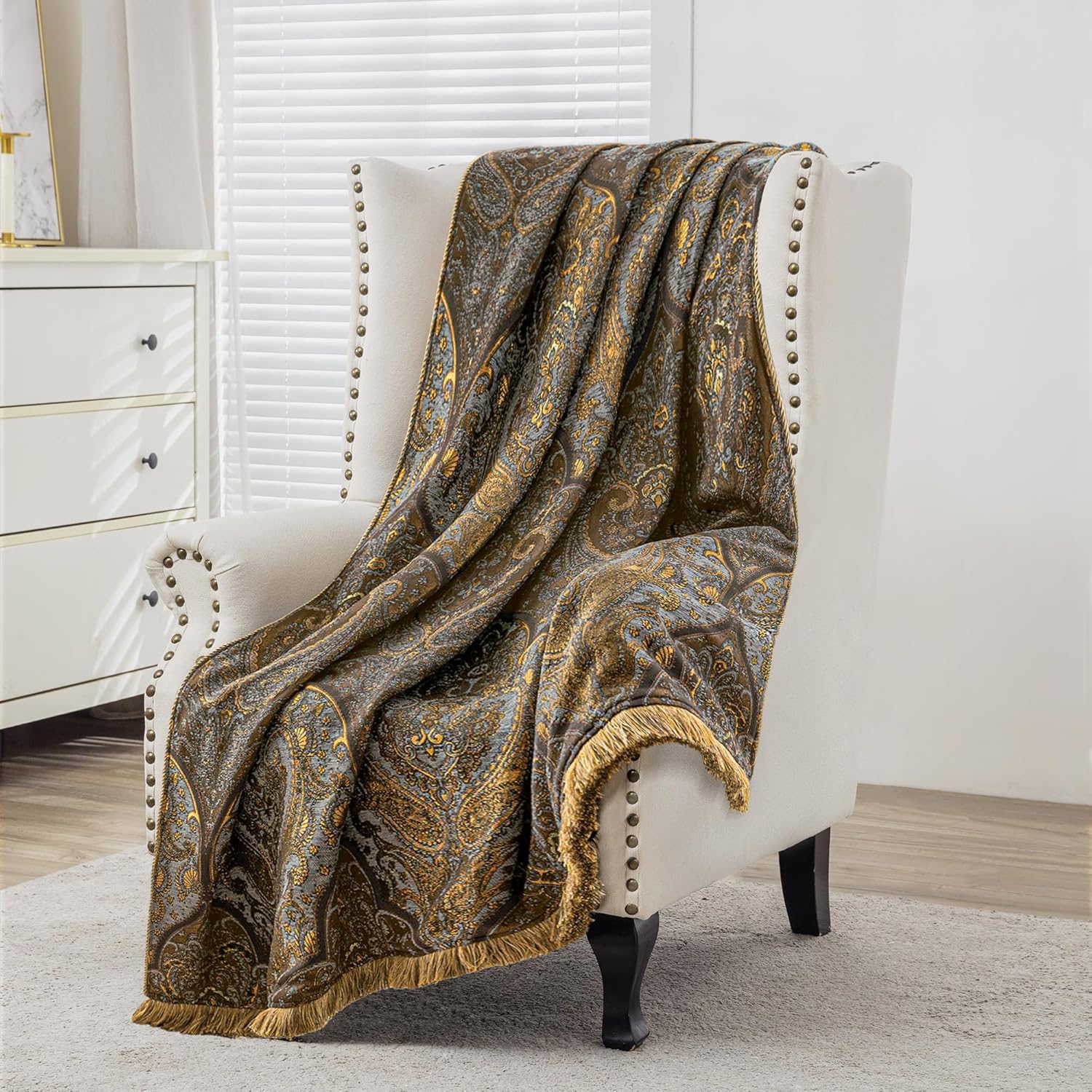 Velvet Luxe Beige Throw Pillow — Bronze Gold