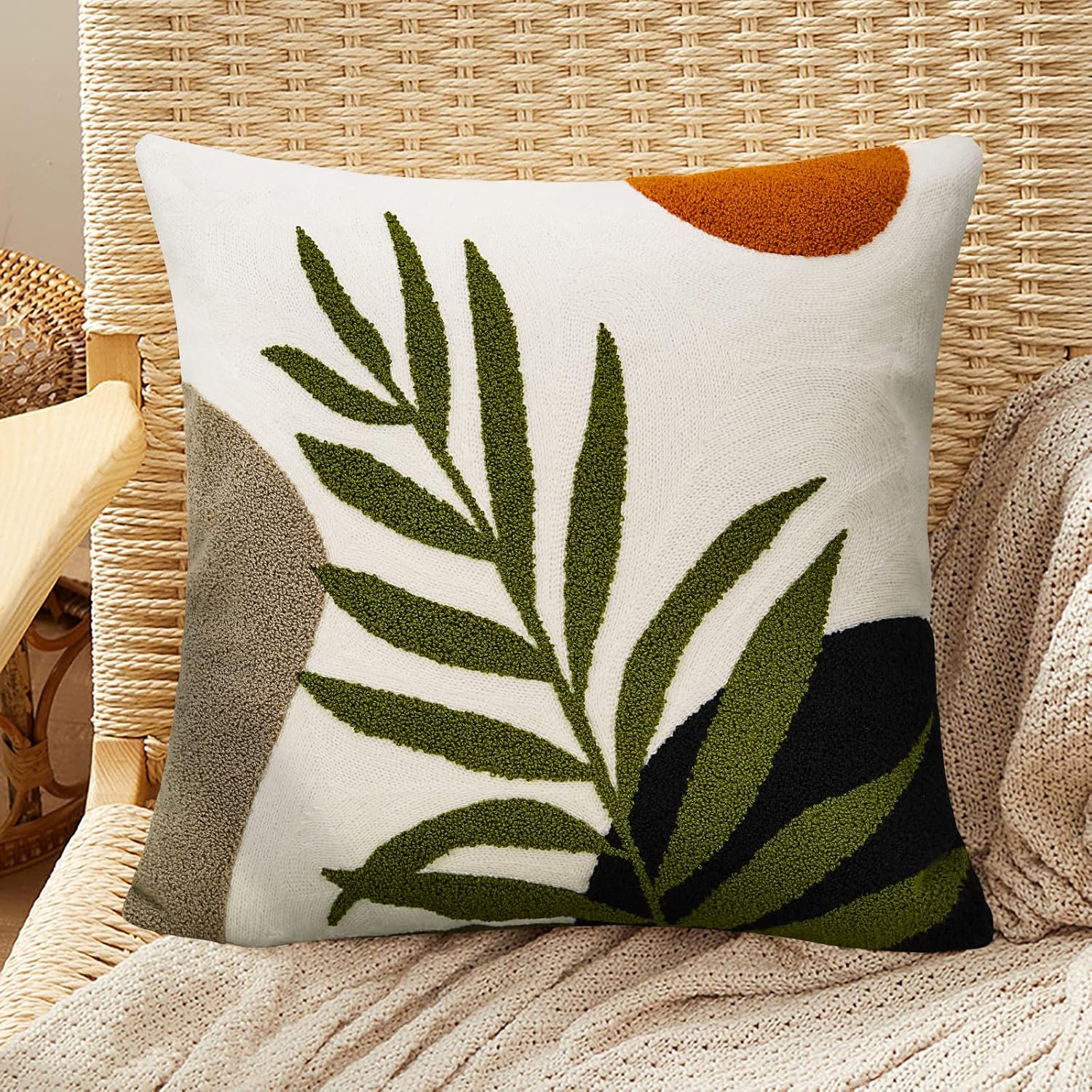 Tufted Boho Green Throw Pillow Cover — 20" — Boho-d2