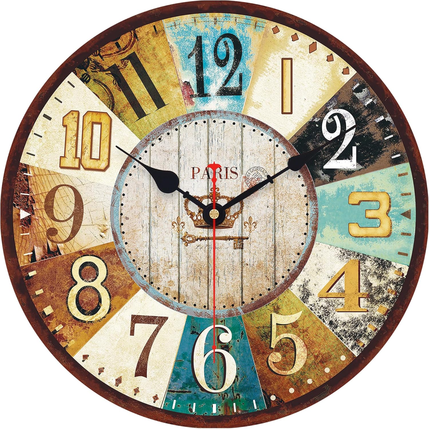 Battery Operated Farmhouse Wood Wall Clock — 14" — Colorful Tuscan