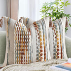 Chenille Boho Beige Throw Pillow Cover — 18" — 18" x 18" (Pack of 2)