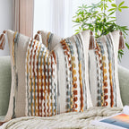 Chenille Boho Beige Throw Pillow Cover — 18"