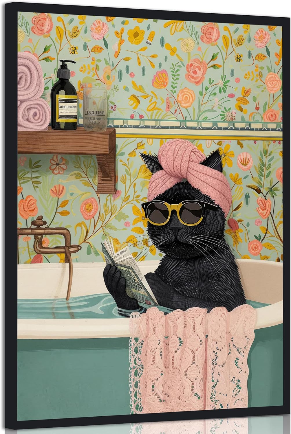 Vintage Metal Canvas Wall Art — 12x16 — Bathtub Cat