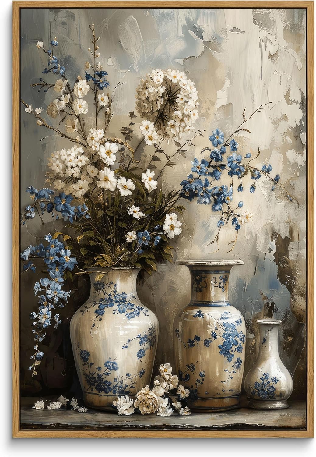 Framed Farmhouse Black Canvas Wall Art — 10" — Blue Flower
