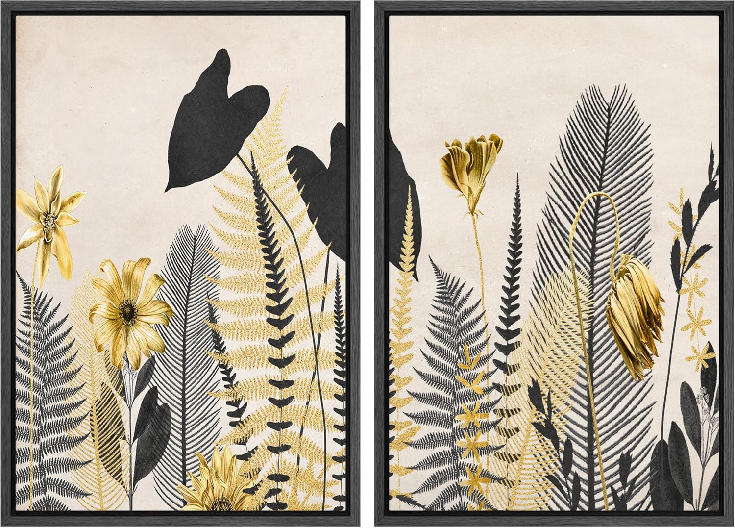 Framed Boho Fabric Wall Art — 16" — 16" x 24" x 2 Panels BLACK