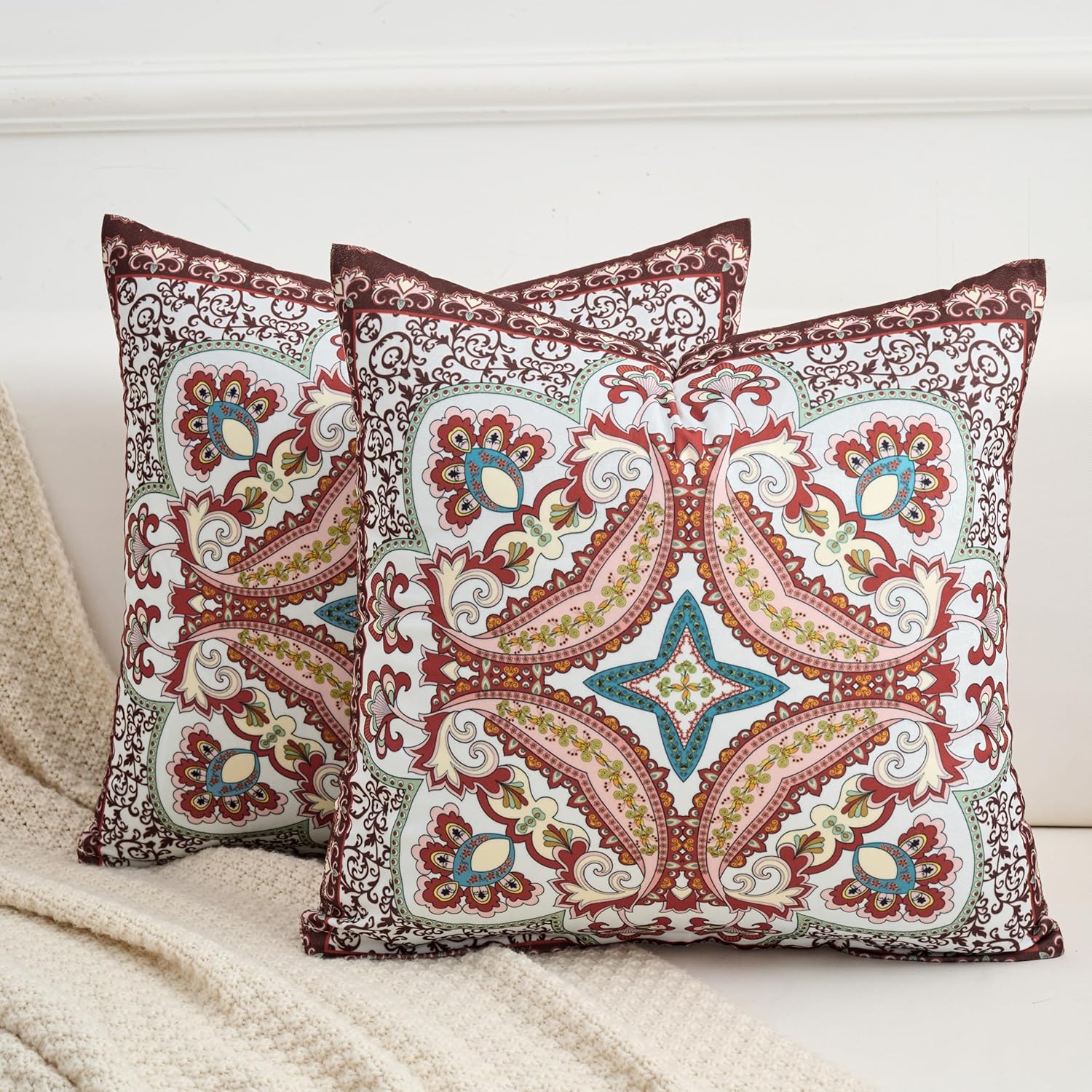 Velvet Boho Blue Throw Pillow Cover — 18" — 18" x 18" (Pack of 2)