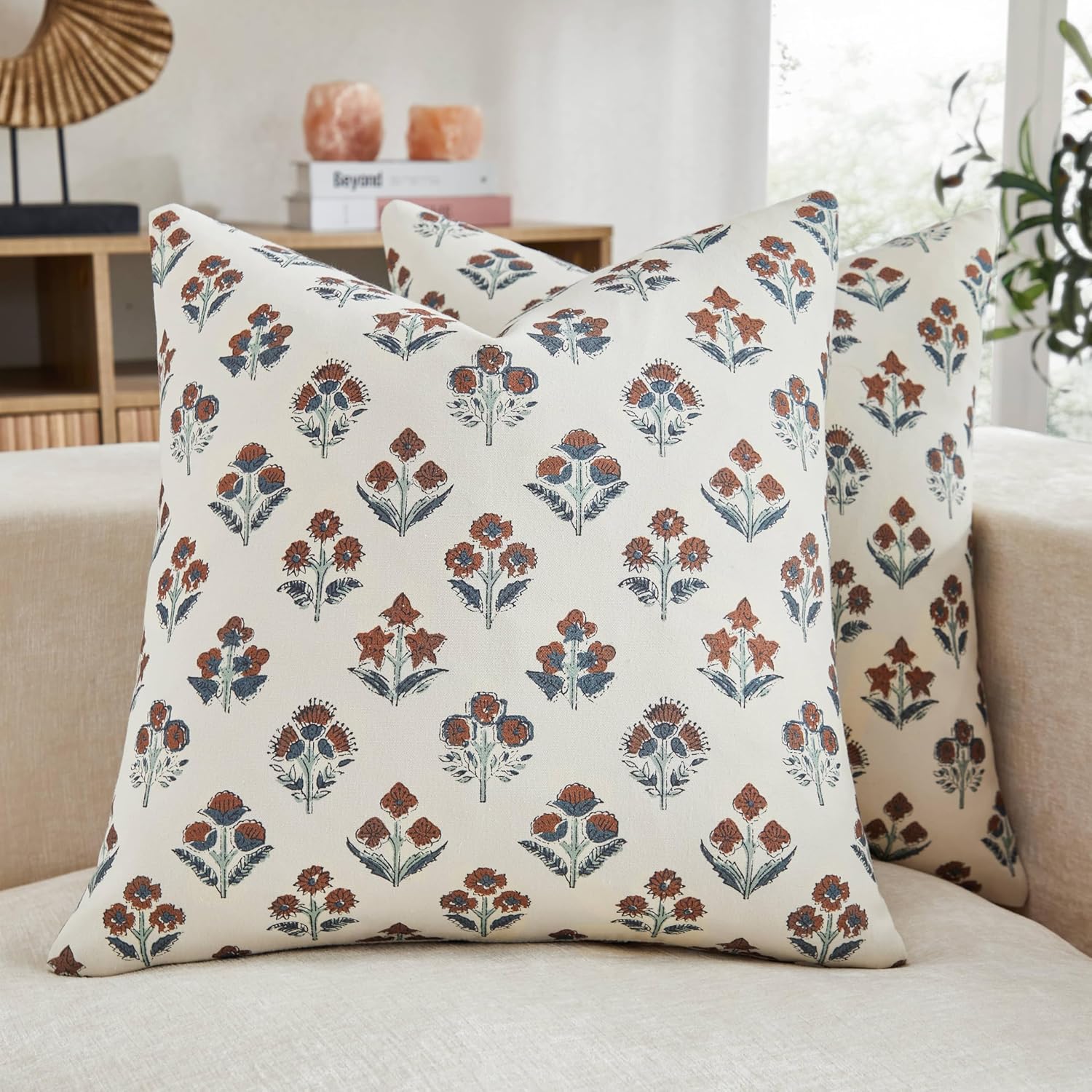Boho Blue Pillow Cover — 18" — Terracota